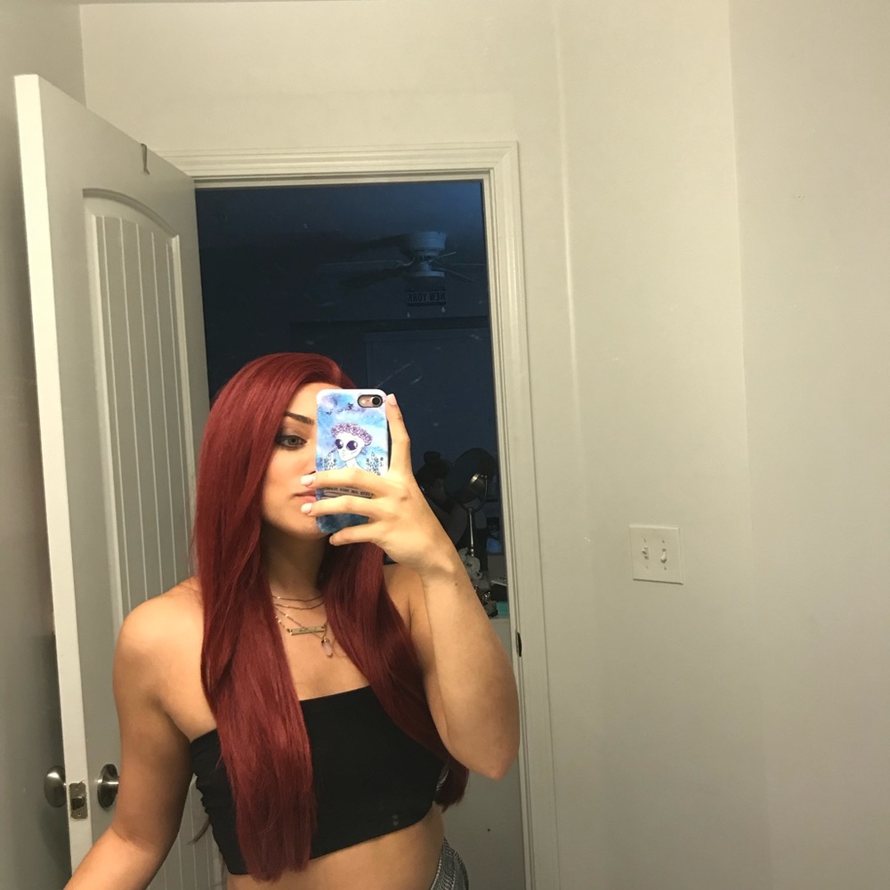 LACE FRONT RED WINE WITH REAL HUMAN WIG